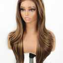 Honey Brown Lace Front Highlight Wig 13x4 HD Glueless Highlight Synthetic Lace Wigs for Beginners Brown Layered Wave Wig for Women 26inch