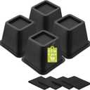 4 Pack Furniture Risers 4 Inch, Bed Risers Heavy Duty for Table Desk Couch Chair Sofa Cabinet Bed Frame Dorm, Square Table Leg Risers Lift Height 4.3", Black