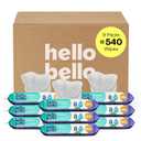 Hello Bello Premium Fragrance-Free Baby Wipes, with Chamomile & Aloe Extracts for Sensitive Skin - 9 Resealable Packs = 540 Total Wipes
