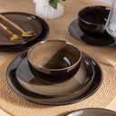 LeRatio Ceramic Dinnerware Sets for 6,Stoneware Plates and Bowls Sets,Handmade Reactive Glaze Dishes Set,Chip Resistant and Scratch Resistant | Oven&Dishwasher & Microwave Safe-Chestnut(18PCS)