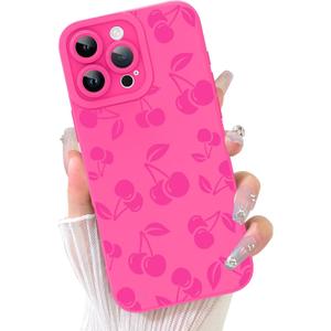 KANGHAR for iPhone 16 Pro Max Case Cute Cherry Hot Pink Design Cover for Girls Women Soft TPU Shockproof Anti-Scratch Protective Aesthetic Phone Case for iPhone 16 Pro Max 6.9 Inch