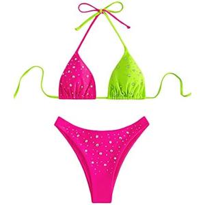 Verdusa Women's Colorblock Halter Swimwear Bikini Sets Two Piece Bathing Suit M