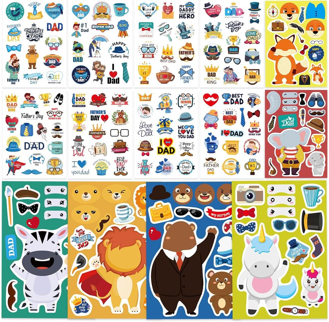 42 Sheets Happy Fathers Day Stickers, Make-a-face Sticker, Make Your Own Dad Stickers for Kids, Fathers Day Gift