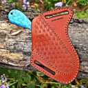 Handmade 1095 steel Bull cutter knife, cowboy knives with pancake leather sheath classic style knife, gift for men (Turquoise BLUE)