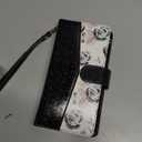 UEEBAI Wallet Case for Samsung Galaxy S25 FE 5G, PU Leather Wallet Magnetic Closure Handbag Zipper Pocket Cover Kickstand Card Slots with Hand Strap Rose Flip Case for Women - Bling Black