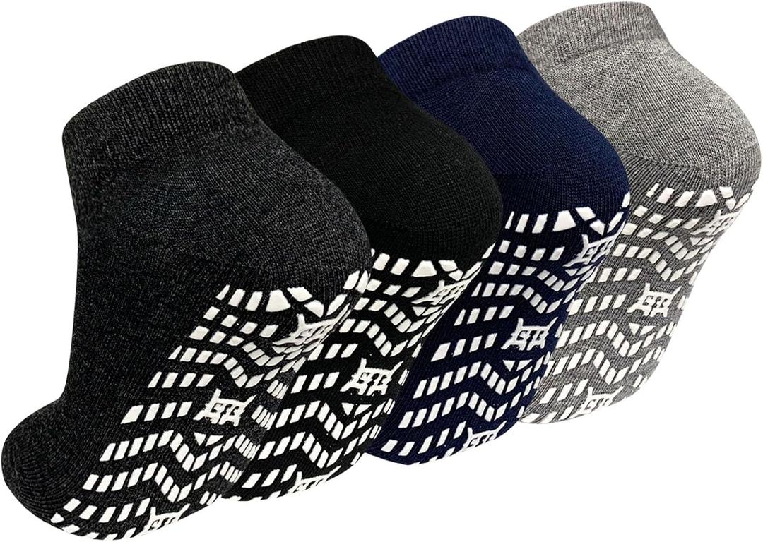 ZAKASA Non-Slip Grip Socks for Men: Non Skid Grippy Socks Anti Slip Gripper for Elderly Hospital Yoga Pilates (13-15, Mixed Colors-4pack)