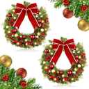 Unittype 2 Pcs 14 Inch Lighted Christmas Wreaths for Front Door with Red Bow, Balls & Berries, Christmas Wreath with Lights Decorations for Indoor Outdoor Fireplace Mantle Wall Window Xmas Decor