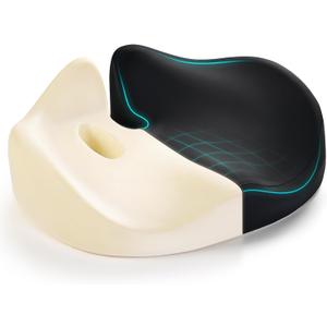 Seat Cushion for Long Sitting Hours on Office/Home Chair, Car, Wheelchair, Memory Foam Sciatica Pain Relief Pillow, Seat Cushion for Hip, Tailbone, Coccyx Pain, Black (Large)