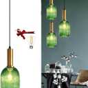 Green Glass Pendant Lights Kitchen Island Lighting Vintage Pendant Light Fixtures for Kitchen Island Bedroom Living Room Hallway(4000K A60 LED Bulb, 2-Pack) (1PCS)