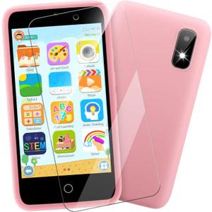 MINIBEAR Kids Toy Smartphone, 3.97" Toddler Dual Camera Learning Toys, 201+ Educational Games Play Phone No WiFi for Girls Boys 3-12 Christmas Birthday Gifts with 32g SD Card (Pink)