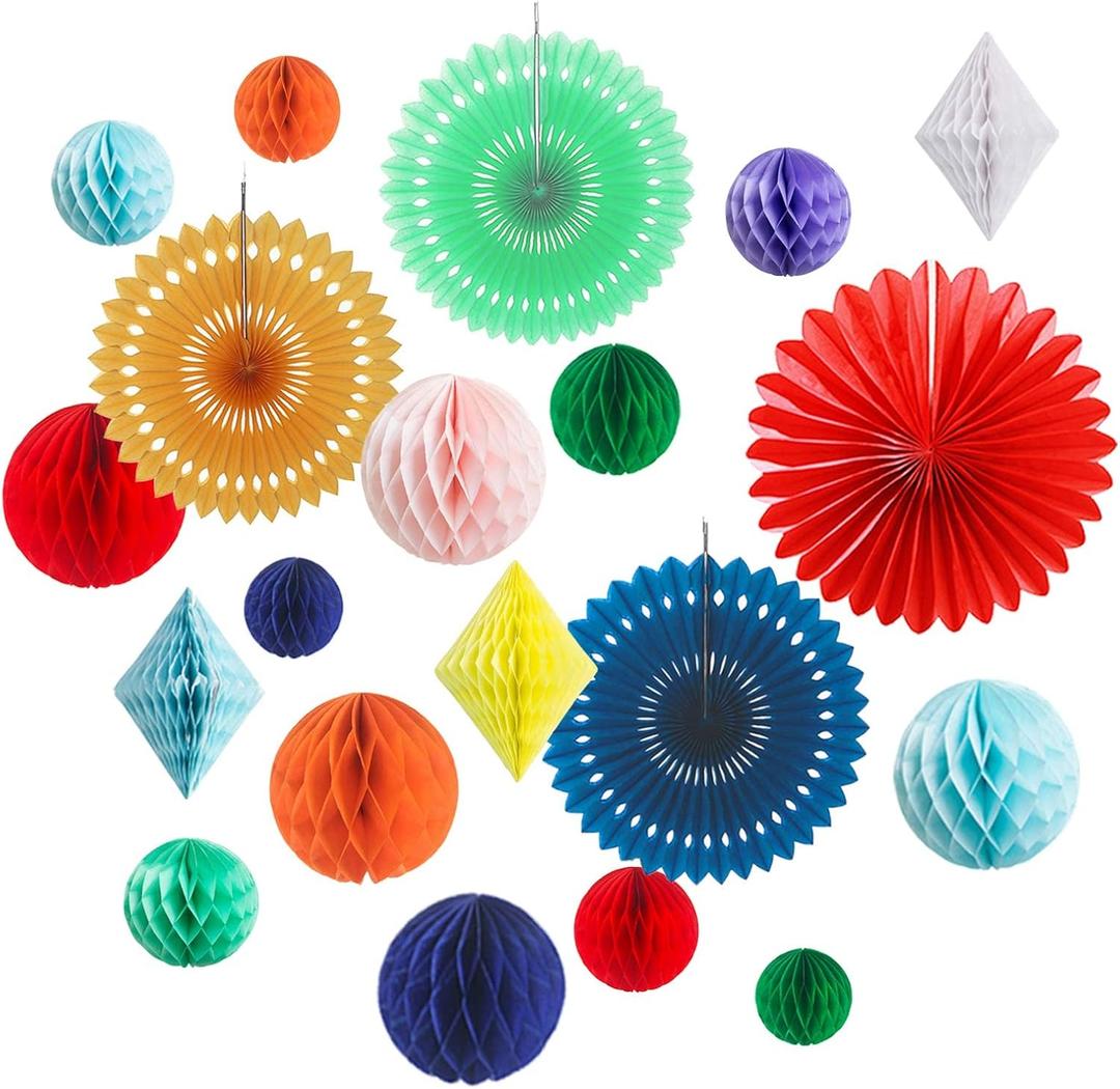 20Pcs Multi-Color Paper Honeycomb Balls Decoration Kit for Candy Bar Birthday Party Decor Retro-Rainbow Colourful Baby Bridal Shower Wedding Supplies Home Club Bar Decoration Easter Summer (Rainbow)