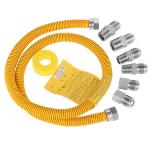 48"Gas Hose Connector Kit Gas Line for Dryer, Water Heater, Stove- 5/8 In. OD (1/2 In. ID) 1/2 In Flexible Gas Line, FIP X 1/2 in. MIP X 3/4 In. MIP Fitting, Stainless Steel, Yellow Coated