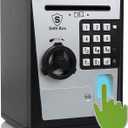 Lyght Mini ATM Savings Bank for Real Money, Electronic Voice Piggy Banks, Fingerprint Password, Kids Safe Box, Cool Stuff Gift for Boys and Girls Silver/Black