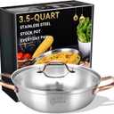 LOLYKITCH 11 Inch Tri-Ply Stainless Steel Saut Pan with Lid,3.5 QT Everyday Pan,Kadhai,Induction Cooking Pan,Dishwasher and Oven Safe.
