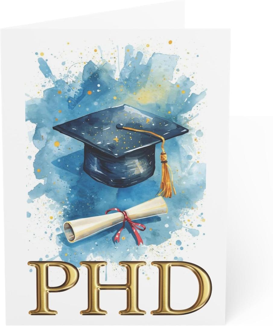 PhD Card, Doctorate Congratulations Card for Him or Her, Dr Achievement Congrats, Proud of You Grad, Academic Milestone Keepsake, Graduation Congratulations Card for Graduate, 5x7", Blank Inside (Blue)
