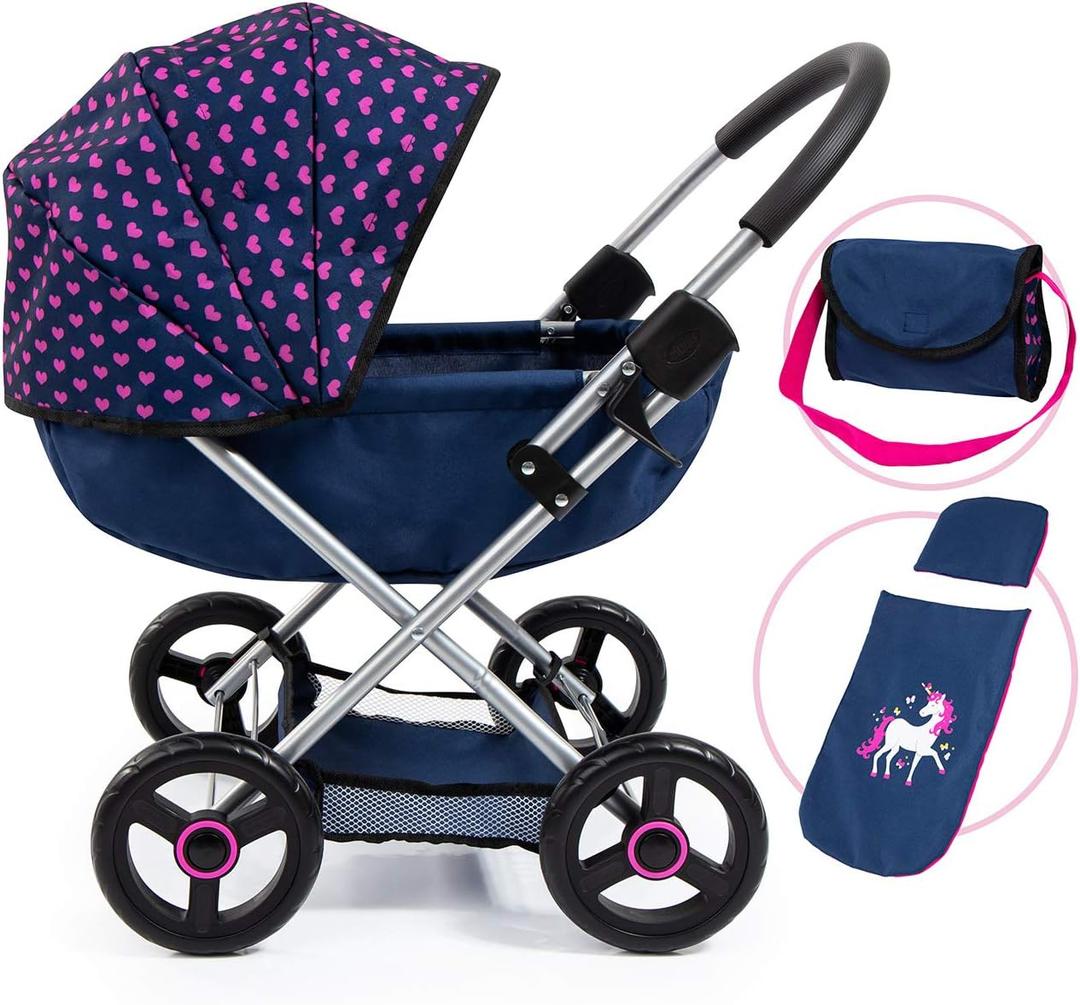 Bayer: 4-in-1 Toy Baby Doll Pram Stroller Cosy Set - Dolls Up to 18" (Blue/Purple) | Pretend | Dress up