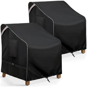 COSFLY Outdoor Patio Chair Covers Waterproof, Heavy-Duty UV-Resistant Furniture Covers, Adjustable Fit with Buckle Straps, Fits Chairs up to 35" W x 28" D x 35" H (2-Pack, Black)