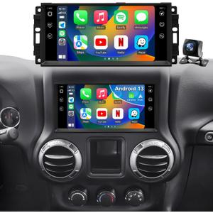 5GWifi Upgrade Android Car Radio for Jeep Wrangler JK 2007-2018, Compass Patriot Dodge RAM 1500/2500 2009-2012, Touch Screen Car Stereo, Wirelss Carplay Android Auto, GPS Navigator FM Backup Camera