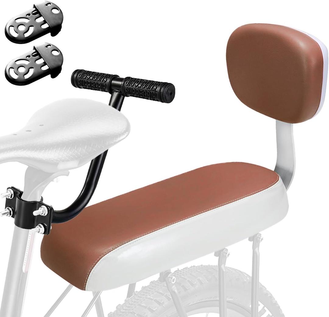 Bicycle Manned Cushion Mountain Bike Back Shelf Seat Cushion Manned Comfortable Saddle Children Back Seat (Brown-Armsrest&Backrest)