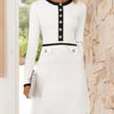 ZESICA Women's Fall Long Sleeve Bodycon Sweater Dress Crewneck Button Knit Color Block Party Mini Dresses (White, M)