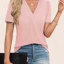 Agnes Urban Womens Tops Dressy Casual V Neck Short Sleeve Shirts Summer Loose T Shirts Trendy Tops Tunic Blouses (XL)