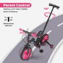 JMMD 6 in 1 Toddler Bike with Push Handle for Kids 18-60 Months, 12" Foldable Balance Bike with Training Wheels, Pedals, Brakes, Kickstand, Push Tricycle Toddler Gift & Toys for Boy & Girl