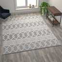 Flash Furniture Deanna 8'x10'' Geometric Area Rug - Indoor Hand Woven Gray Background/Ivory Diamond Pattern - Polyester/Cotton Blend - Suitable for Most Flooring