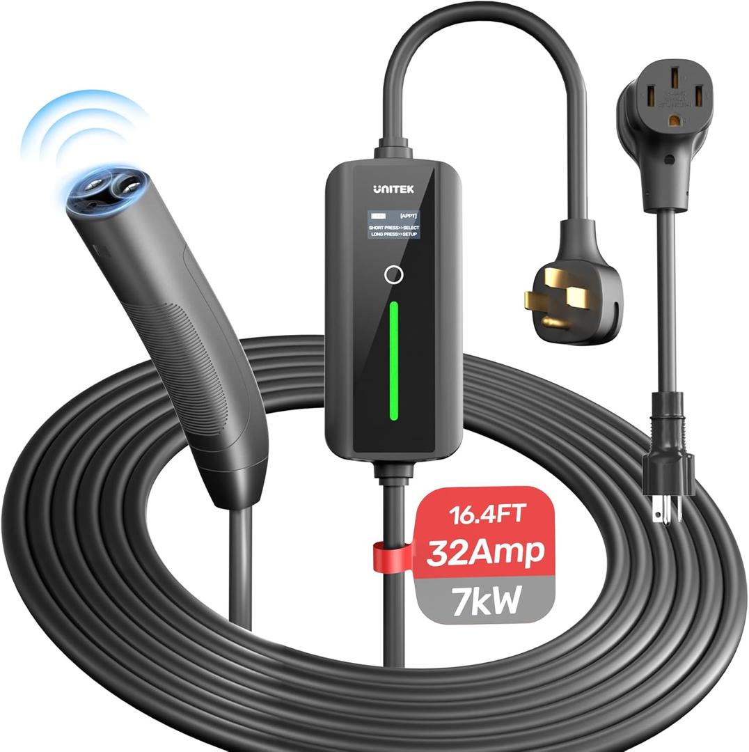 Unitek Level 1 & 2 Portable Tesla Wall Charger - 32Amp 7KW 240V Tesla Home Charger, Auto Sensing Electric Car Charger Tesla Adapter Mobile Connector for All Tesla, Tesla EV Charger for ModelY/3/S/X