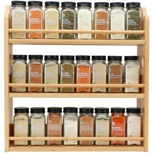 Thalomely 3 Tier Bamboo Spice Rack, Spice Rack Organizer, Seasoning Jars Rack Shelf Spice Organizer for Kitchen Counter or Wall Mounting, Spice Storage Holder with handles, Jars Not Included,Natural