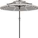 AreShark 9ft 3 Tiers Patio Umbrella with Solar Lights, Outdoor Umbrella w/ 32 LED Lights&8 Sturdy Ribs, Table Umbrella for Deck, Backyard, Pool (Light Gray)