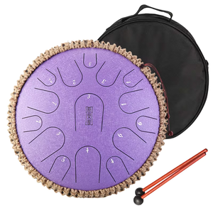 Steel Tongue Drum 12 Inches 15 Notes Musical Instruments, D Major Percussion Instrument with Soft Bag, Music Book and 2 Mallets for Meditation (Purple)