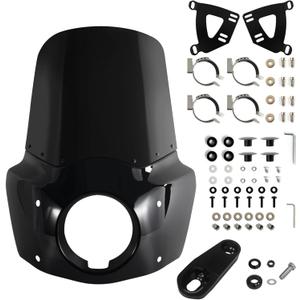 FATECIM Motorcycle 5.75" Headlight Fairing with 15" Dark Smoke Windshield Windscreen & 35-41mm Mounting Hardware For Harley 86-15 Sportster 1200 Iron 883 XL883N Seventy Two Sportster 1100 (15" Dark Smoke Windscreen)