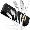 30-Piece Stainless Steel Silverware Set, Elegant Floral Engraved Cutlery Flatware Set for 6, Durable Tableware Utensil Sets Silver Include Fork Spoon Knife with Mirror Polish Silver