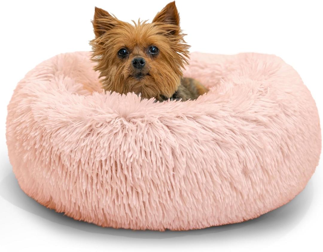 Best Friends by Sheri The Original Calming Donut Dog and Cat Bed in Shag Fur, Cotton Candy Pink, Extra Small, 18x18 (18.0"L x 18.0"W x 7.0"Th, Candy Pink Shag)