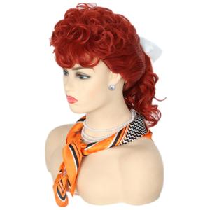 Topcosplay Women's Wig 6pcs Set Red 50's Housewife Halloween Costume Party Wigs