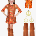 Haysandy Kids Hippie Costume Set 60s 70s Hippie Dress Peace Sign Party Accessories for Carnival Halloween Cosplay Party S