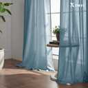 XTMYI Dusty Blue Curtains 96 Inches Long for Living Room,Light Filtering Country Vintage Hooks Pleated Back Tab Semi Sheer Linen Curtains for Bedroom 2 Panels Set, Stone Blue