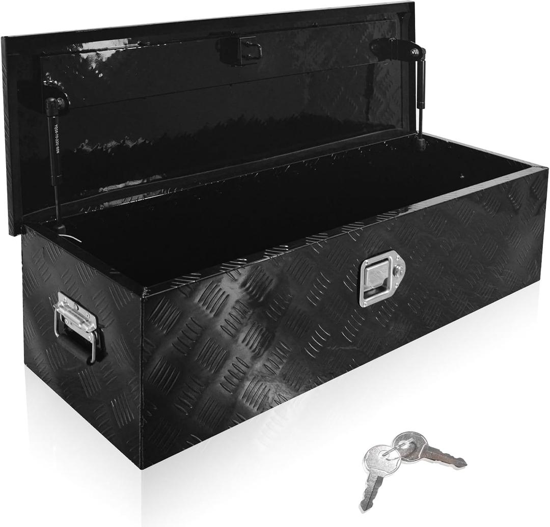 39x13x10 Inch Aluminum Truck Tool Box Heavy Duty Diamond Plate Pickup Tool Boxes Underbody Truck Bed Toolbox with Lock and Keys Suitable for Pickup RV Van Trailer Black