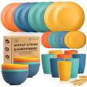 Homienly Dinnerware Set 32-Piece Wheat Straw Dinnerware Sets Unbreakable Reusable Dinnerware Set Kitchen Cups Plates and Bowls Sets, Microwave and Dishwasher Safe Dishes for Camping, Outdoor-Colorful