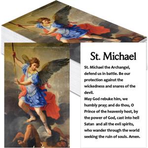 100 Pcs St. Michael The Archangel Prayer Cards Catholic Saint Cardstock Archangel Michael Holy Card Laminated Cardstock with Scripture of Protection Inspirational Christian Gift, 4x2. 5 Inch