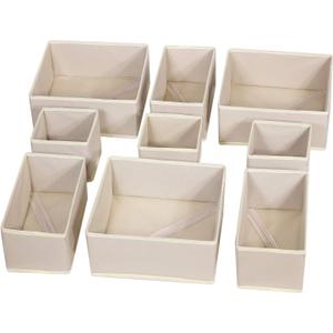 DIOMMELL 9 Pack Foldable Cloth Storage Box Closet Dresser Drawer Organizer Fabric Baskets Bins Containers Divider for Baby Clothes Underwear Bras Socks Lingerie Clothing,Beige 333