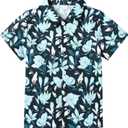 YALLET Boys Hawaiian Shirt Cool Summer Hawaii Shirts Casual Short Sleeve Button Down Aloha Beach Tee Tops (7-8 Years, Navy Blue)