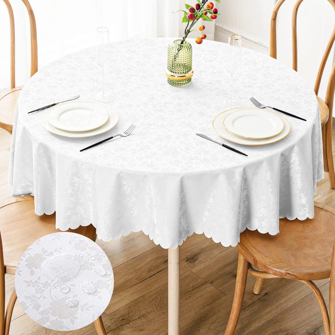 Smiry Round Table Cloth, Waterproof Heavy Duty Vinyl Tablecloths, Wipeable Washable Table Cover for Kitchen and Dining Room (White, 60" x 60")