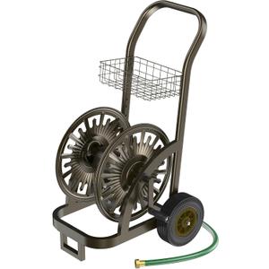 GOFORWILD Heavy Duty Steel Garden Hose Reel Cart with Wheels - Holds 200ft of 5/8 Hose, Storage Basket & Anti-Tip Design - Mobile Water Reel for Lawn, Yard, Garden