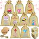 Sadnyy 36 Pack Valentine's Day Drawstrings Canvas Bags with Heart Tag and Rope 6 x 5 Inches Small Drawstring Gift Bags for Valentine Bridal Shower Wedding Party Favor