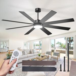 addlon 72 Inch Large Ceiling Fans with Lights, Black Ceiling Fan with Remote Control, Reversible, 5CCT, Dimmable, DC Motor, Modern Ceiling Fan for Living Room, Kitchen, Patio Indoor/Outdoor Use