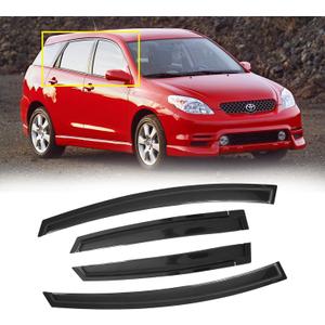 Window Visor for 2003-2008 Pontiac Vibe/Toyota Matrix, Out-Channel Rain Guards Shields Vent Deflector Shade Wind Dark Smoke 2004 2005 2006, Tape-On Outside-Mount, 4PCS