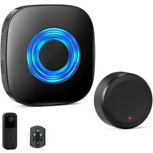 Wireless Doorbell Chime Compatible with Blink Video Doorbell (1st & 2nd Gen), Video Doorbell Extender Kit with Sleek Round Wired Transmitter & Plug-in Receiver, 656ft Range, 58 Melodies, Black