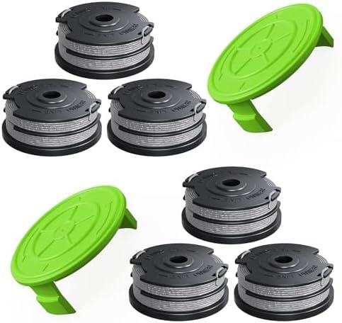 YWTESCH 8 Pack Weed Wacker String Fit for Greenworks String Trimmer, 0.065"-18Ft Dual String Trimmer Line Auto-Feed Weed Eater String Replacement Parts Spool(6-Pack) Cap Cover(2-Pack)