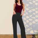 VOOVEEYA Wide Leg Pants for Women, Yoga Pants with Pockets High Waist Casual Straight Dress Pants Petite/Tall/Regular (Petite Black L New) (Black, L)